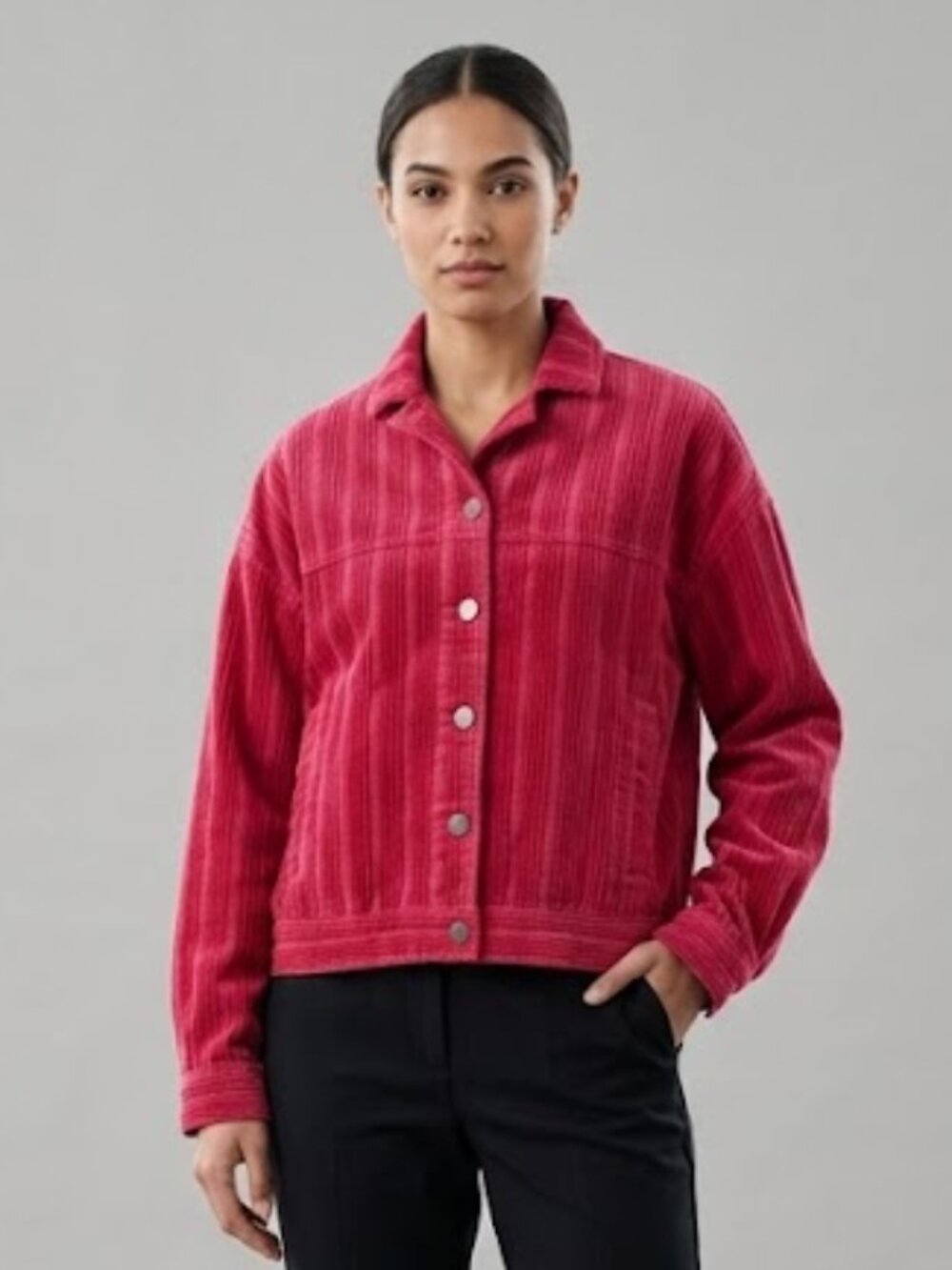 Cabi Women's Size Medium Thick Pink Red Shacket Jacket Coat Corduroy Relaxed